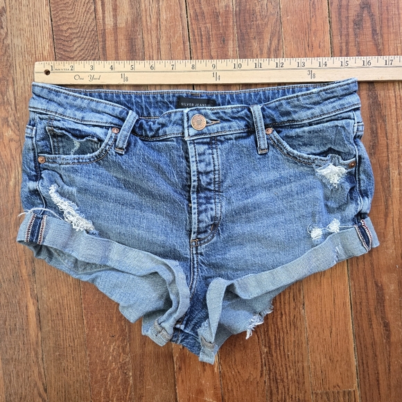 Silver Jeans Co Hello Shorty Shorts Denim Button Fly Boyfriend Distressed 28" - Picture 10 of 13